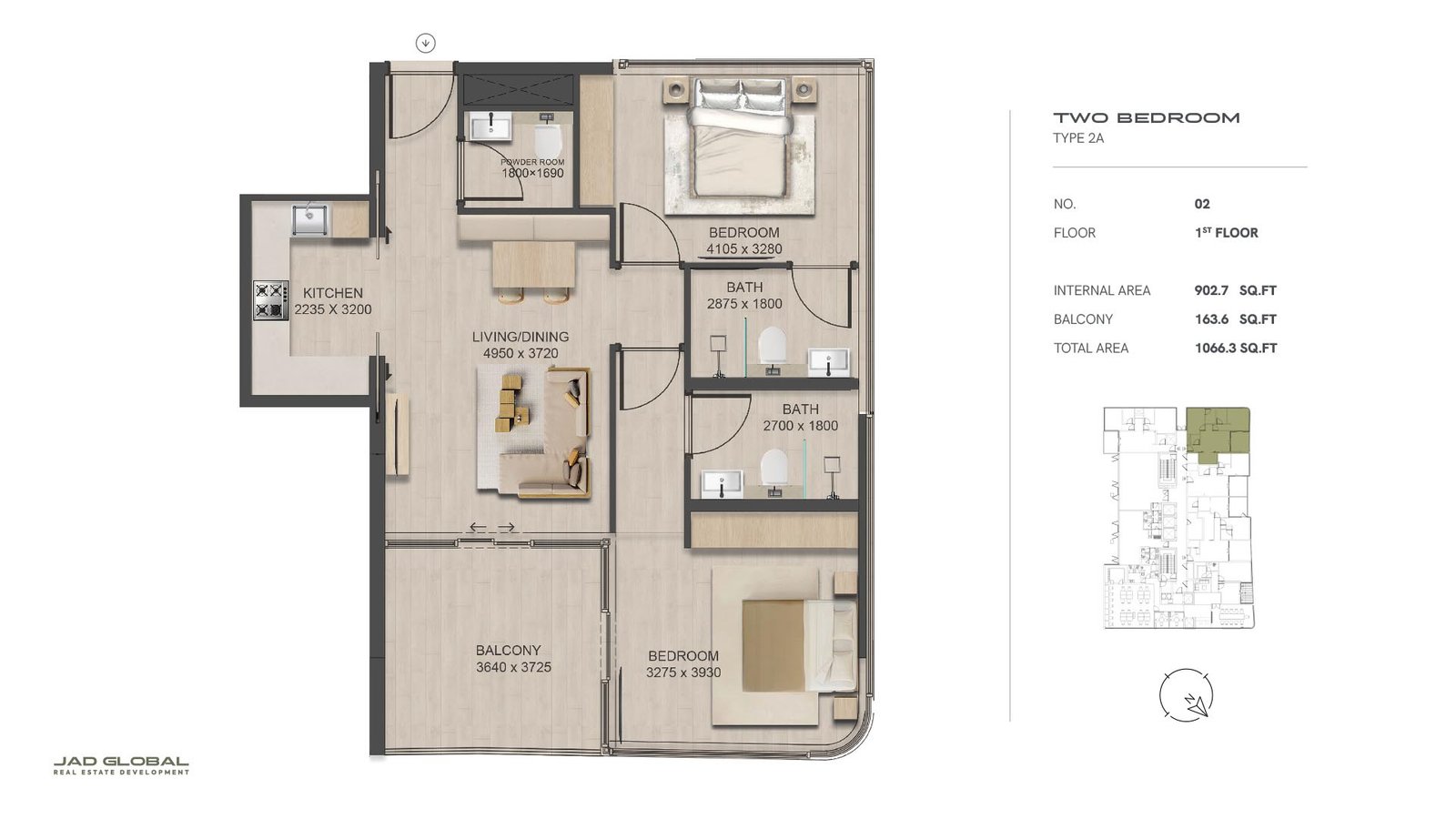 2 Bedrooms floor plan