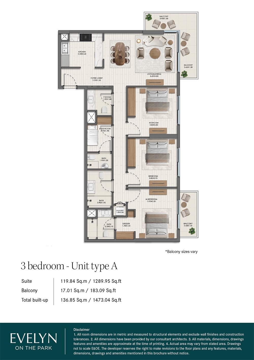 3 Bedrooms + Maid floor plan