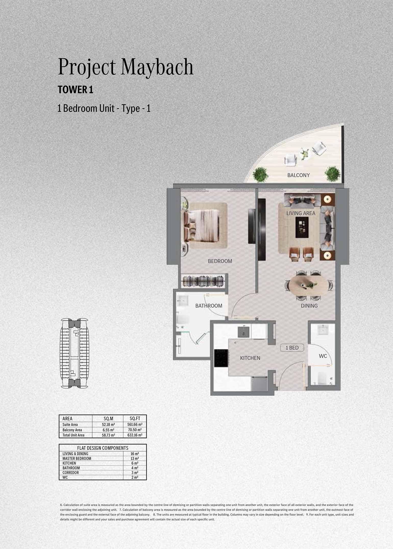 1 Bedroom floor plan