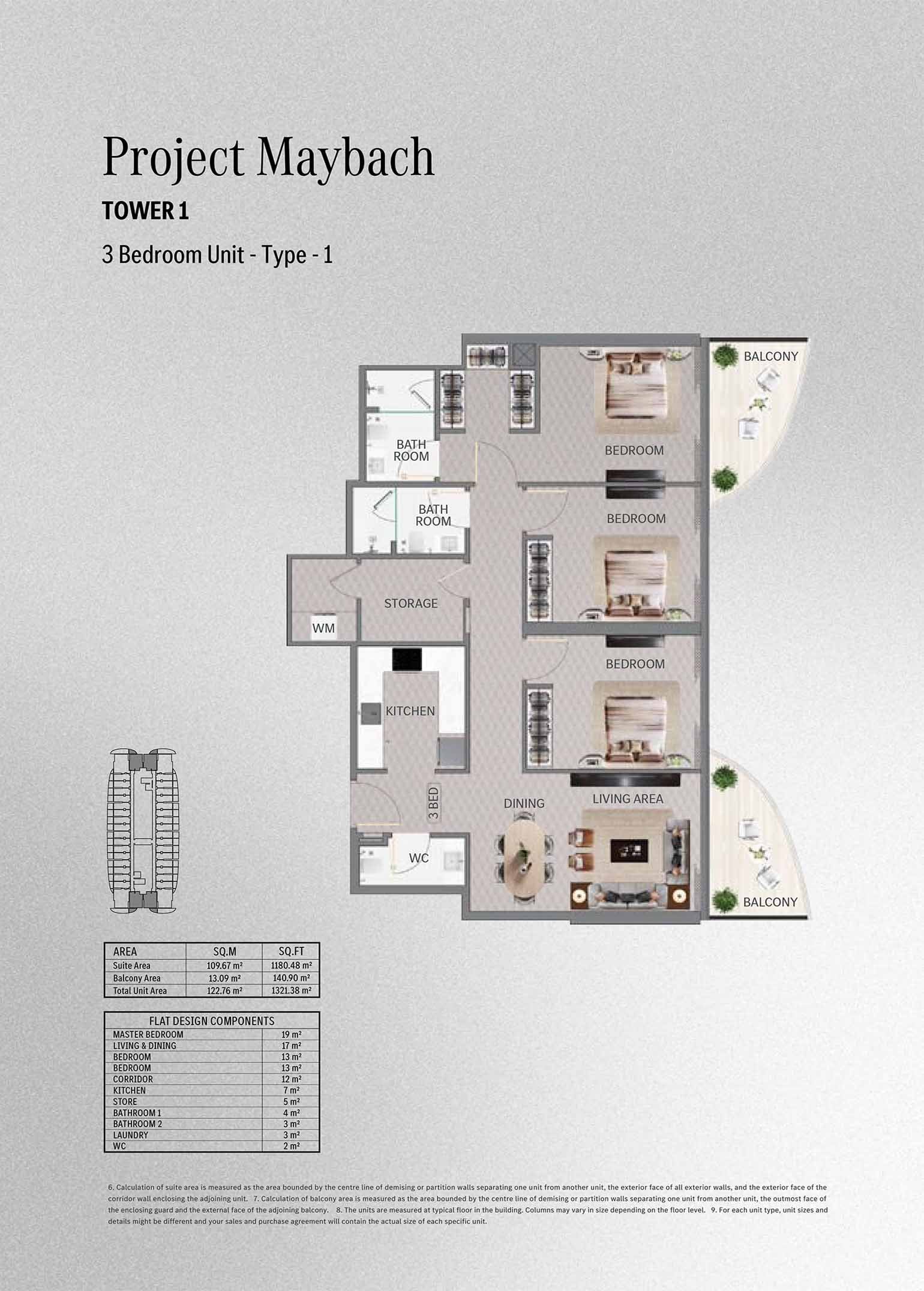 3 Bedrooms floor plan