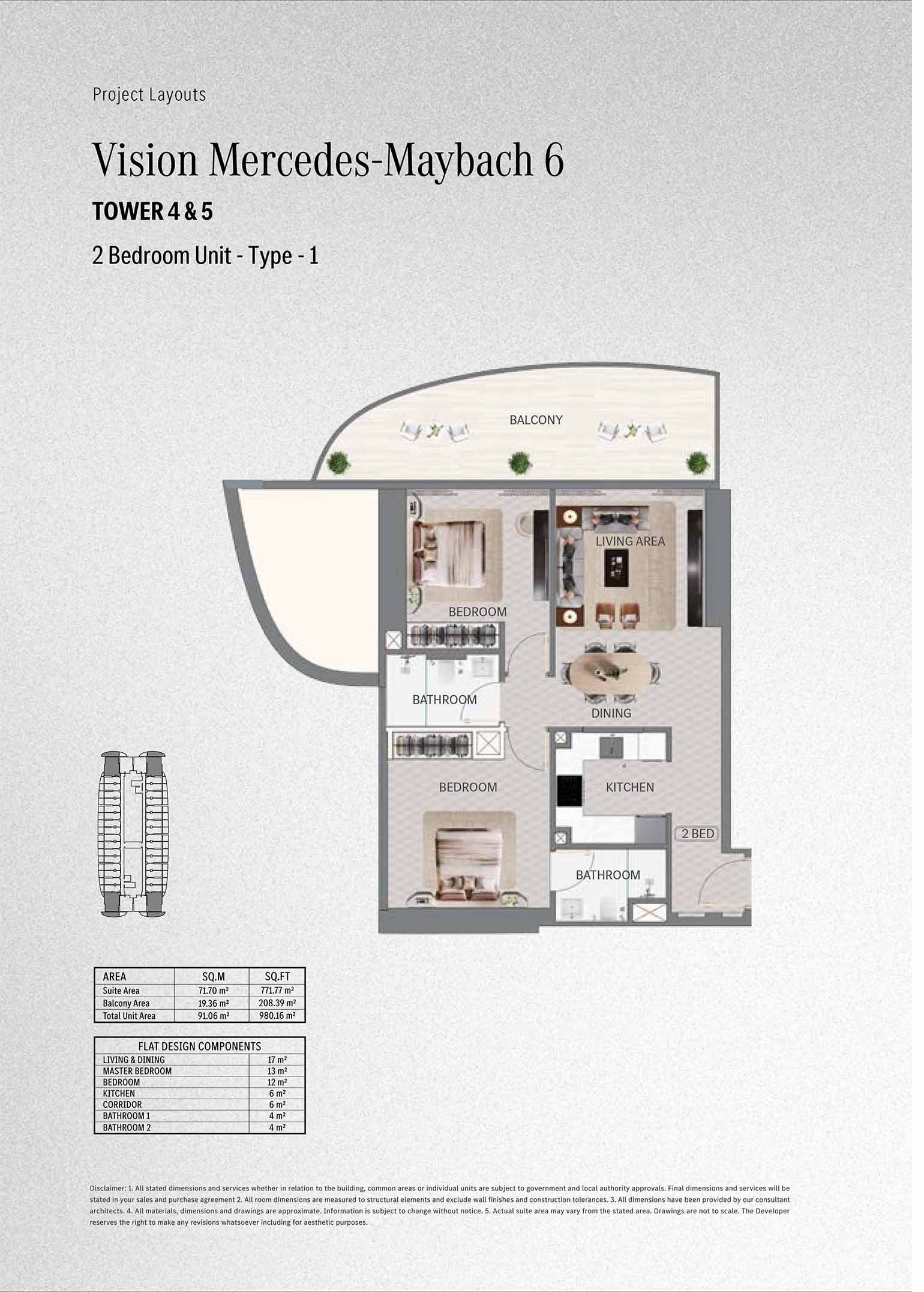 2 Bedrooms floor plan