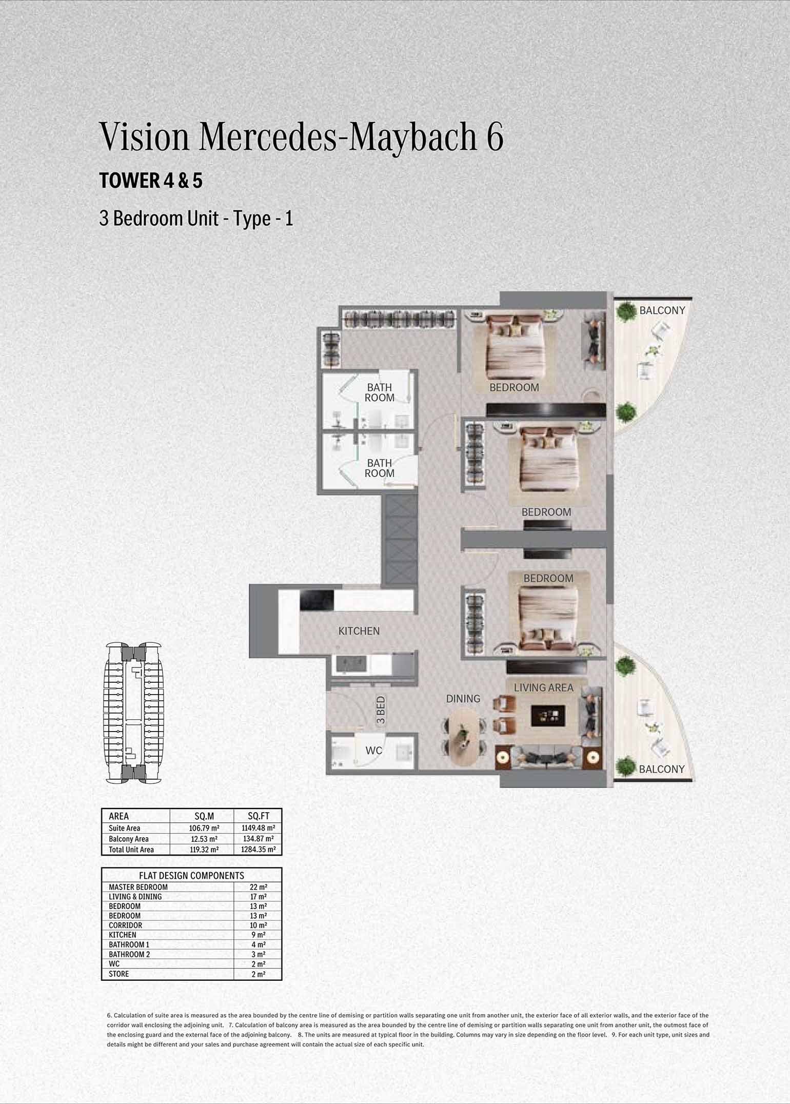 3 Bedrooms floor plan