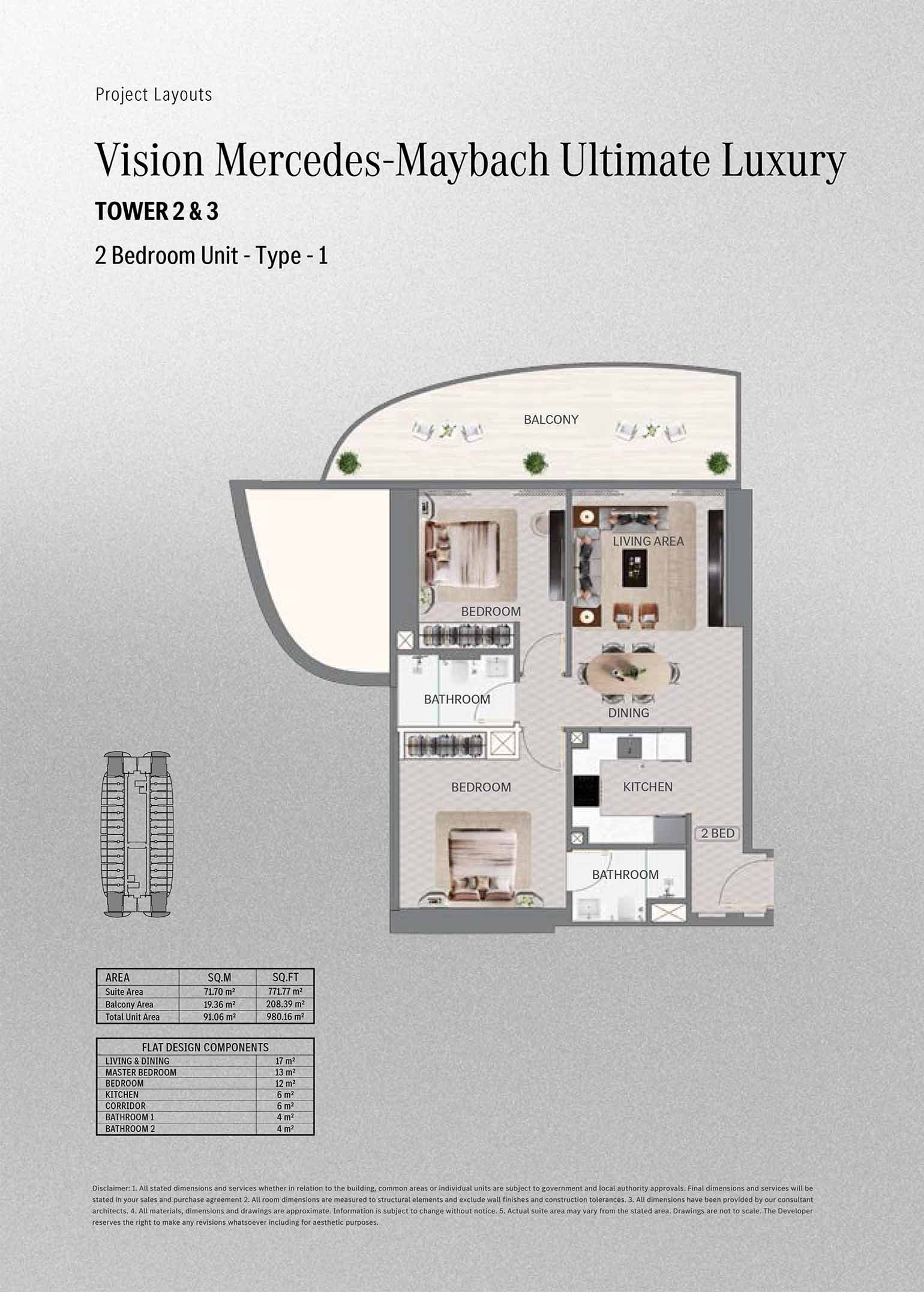 2 Bedrooms floor plan