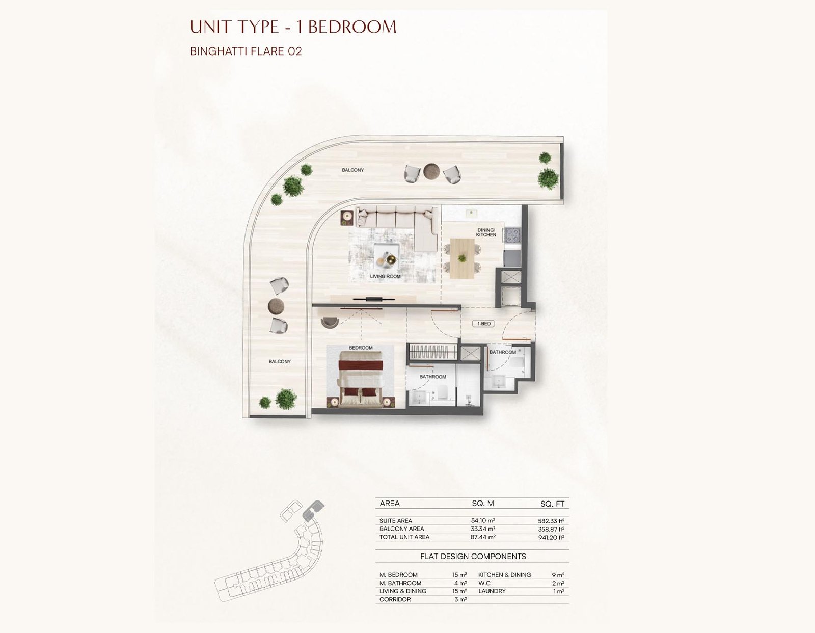 1 Bedroom floor plan