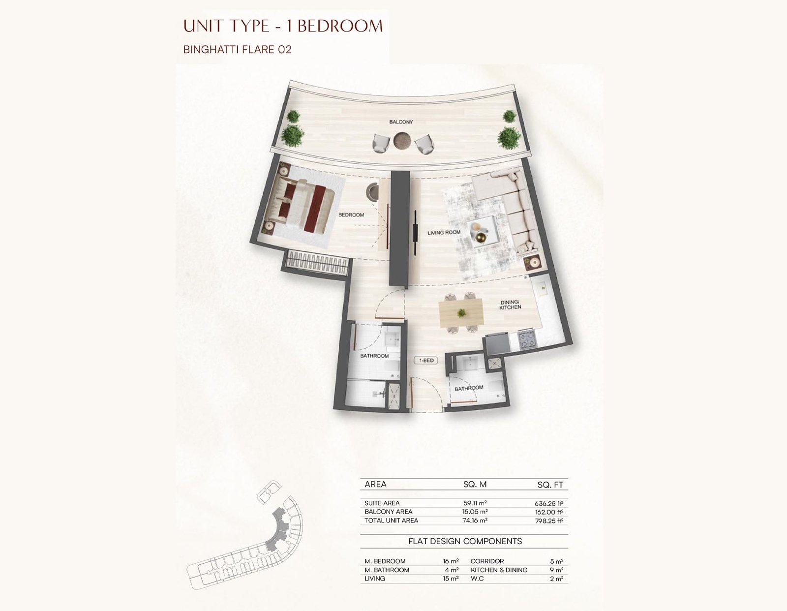 1 Bedroom floor plan
