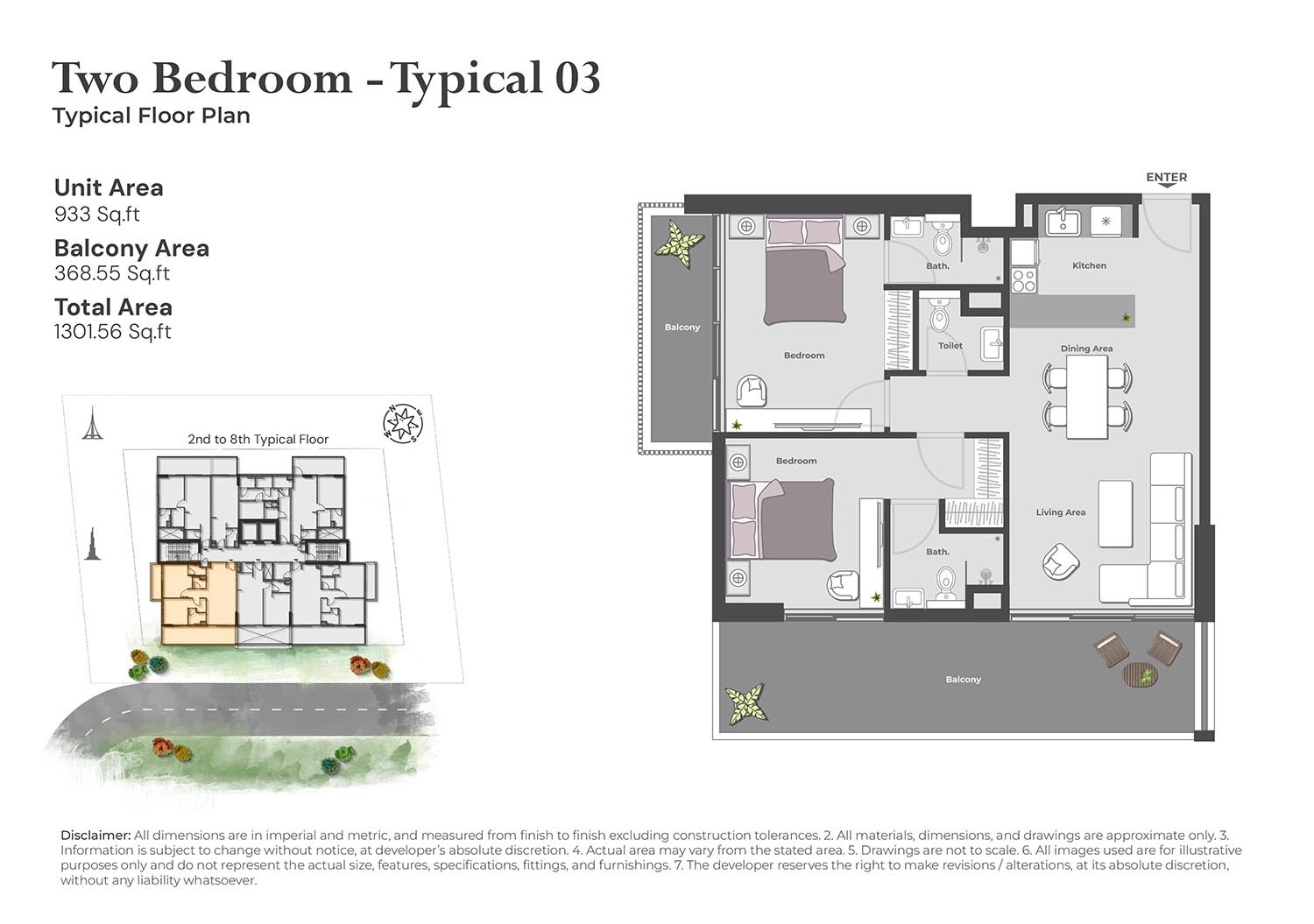 2 Bedrooms floor plan