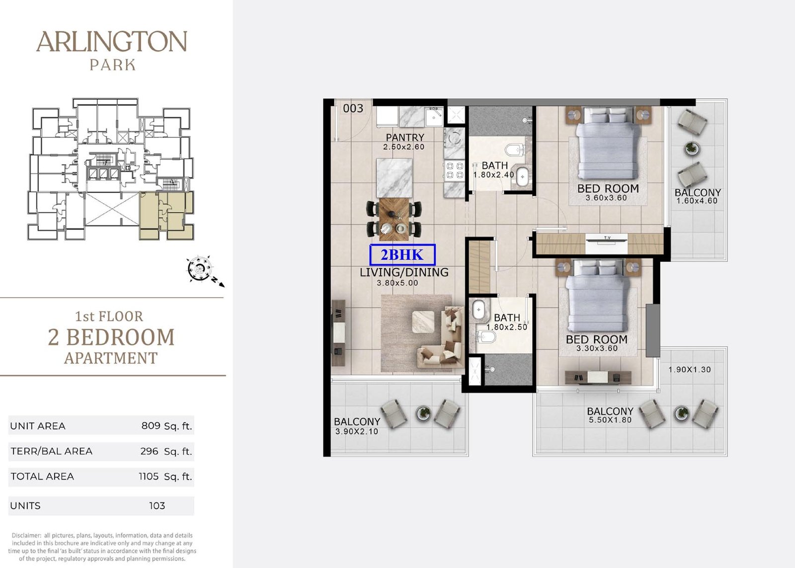 2 Bedrooms floor plan