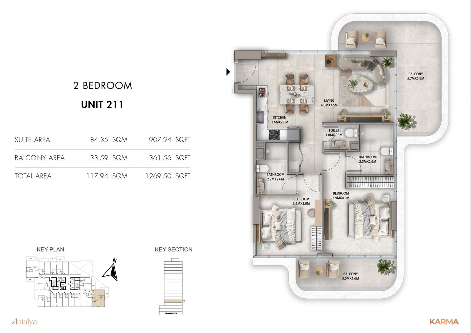 2 Bedrooms floor plan