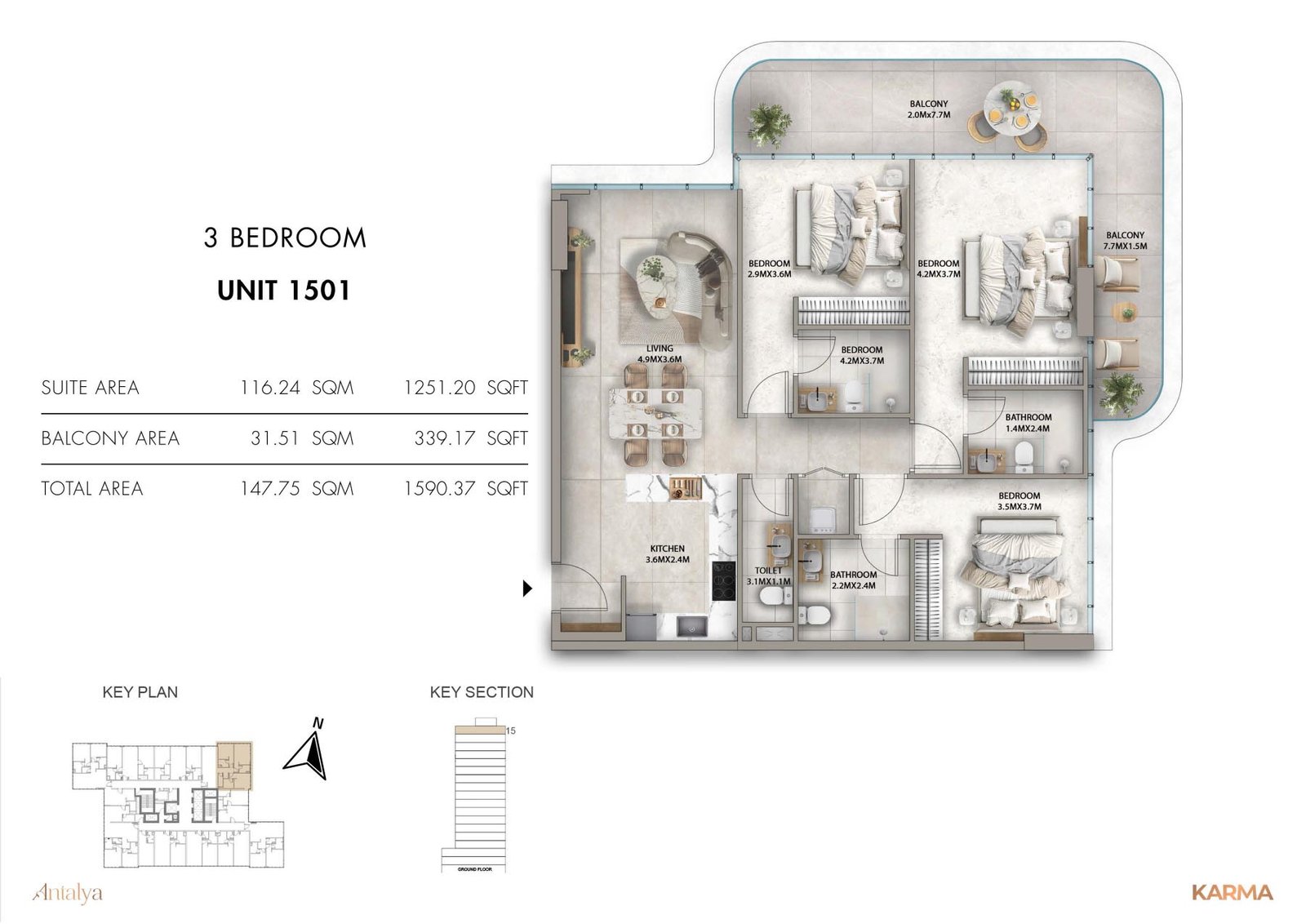 3 Bedrooms floor plan