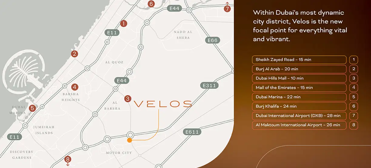 Velos Residence at Dubai Motor City location map