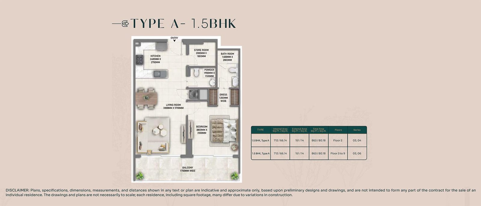 1 Bedroom floor plan