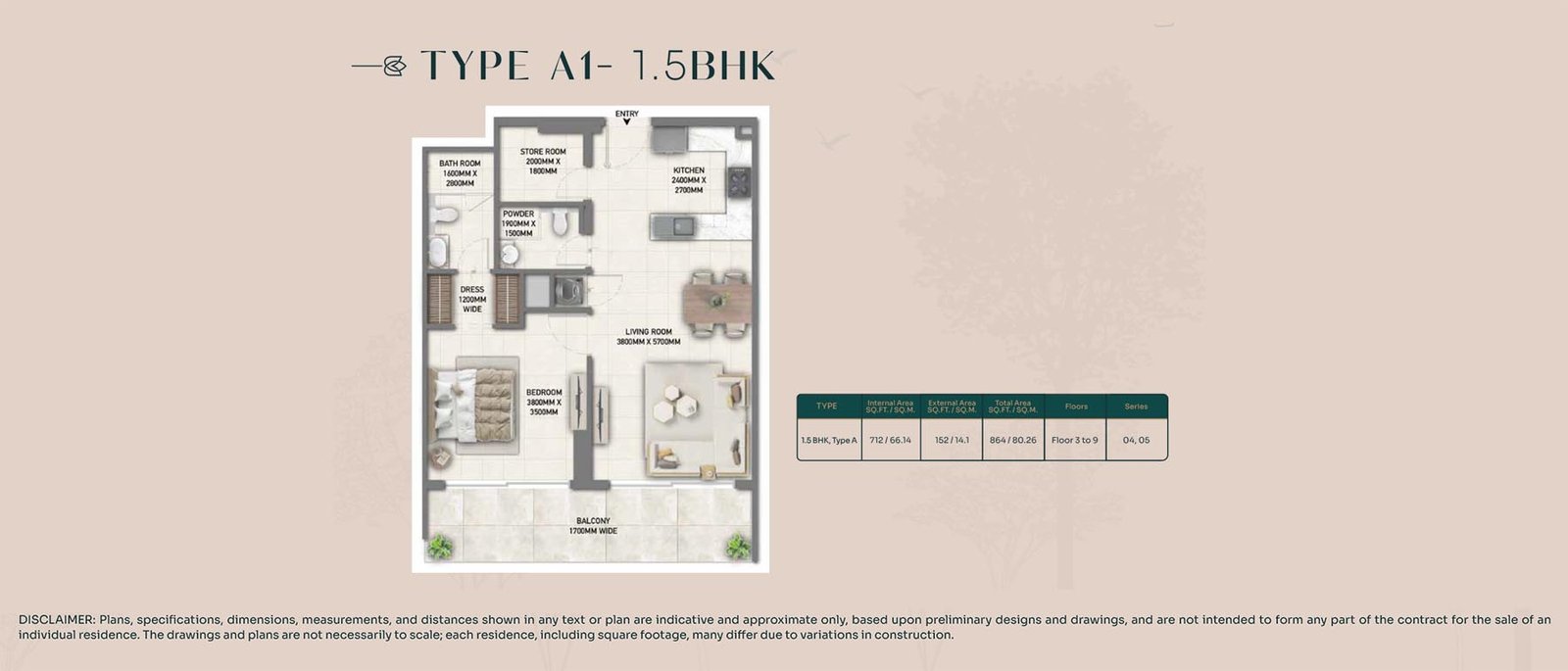 1 Bedroom floor plan