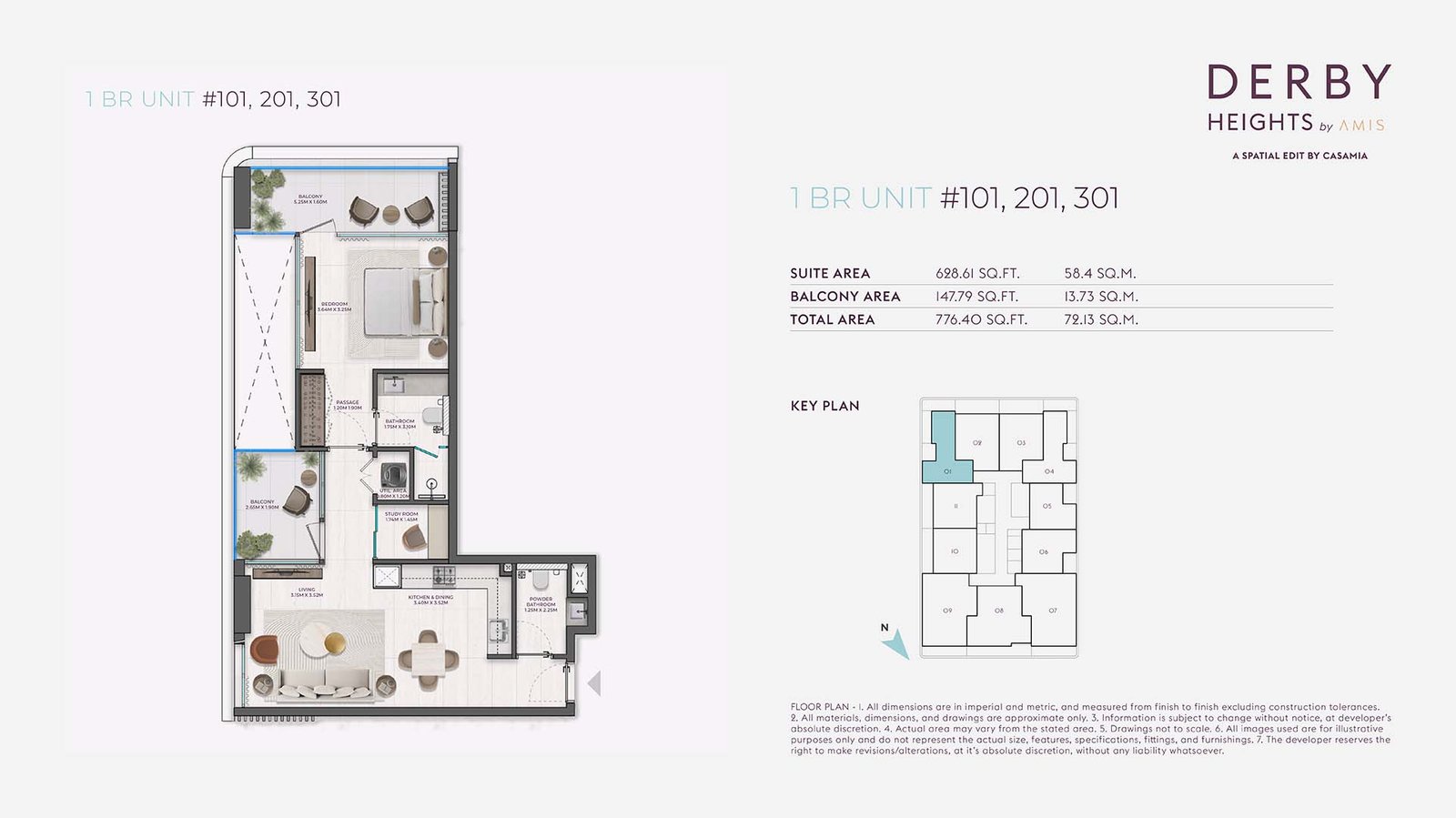 1 Bedroom + Study floor plan