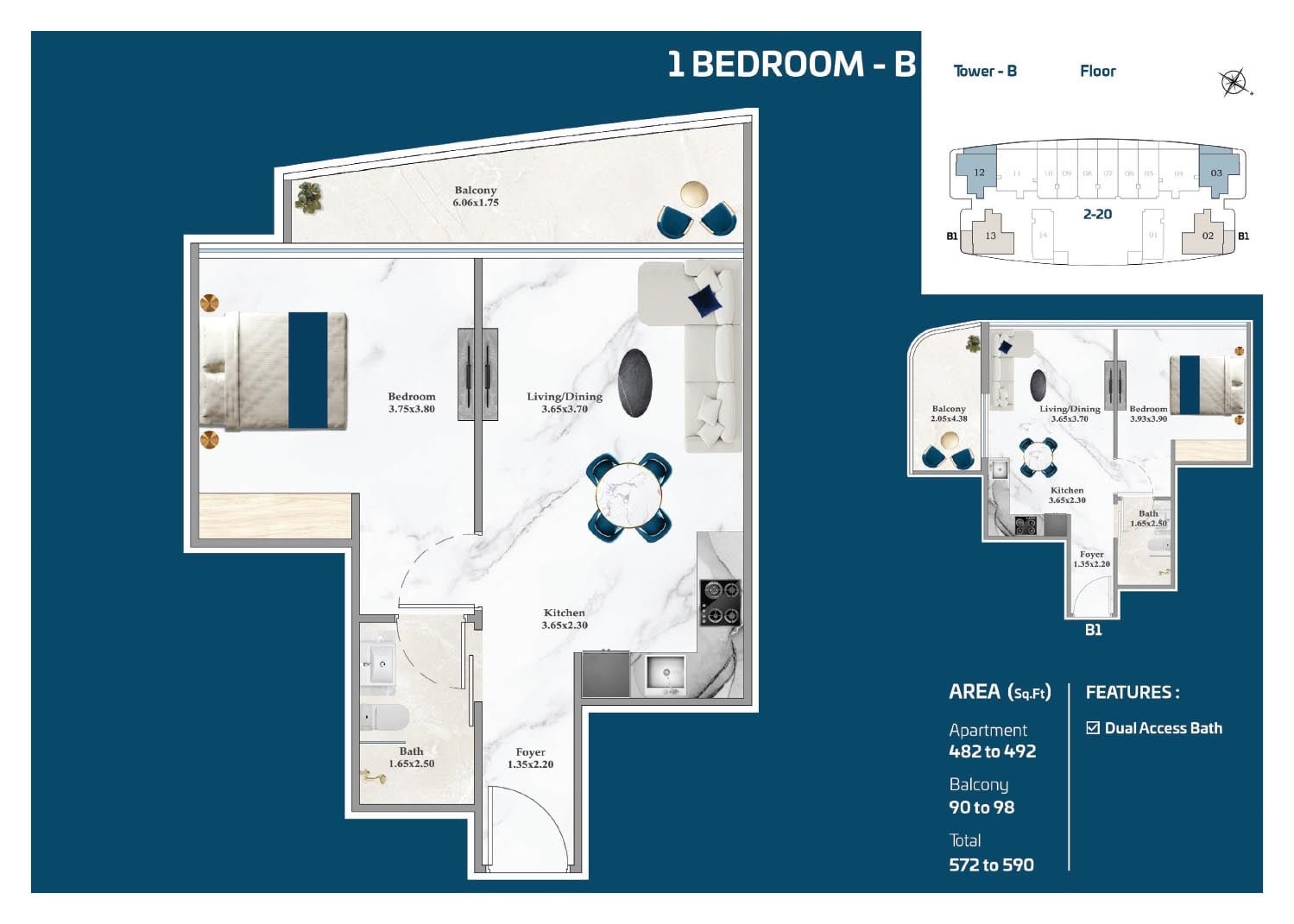 1 Bedroom floor plan