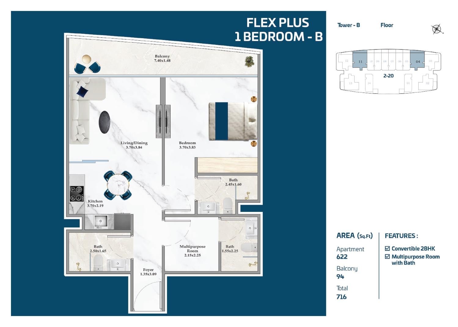 1 Bedroom floor plan