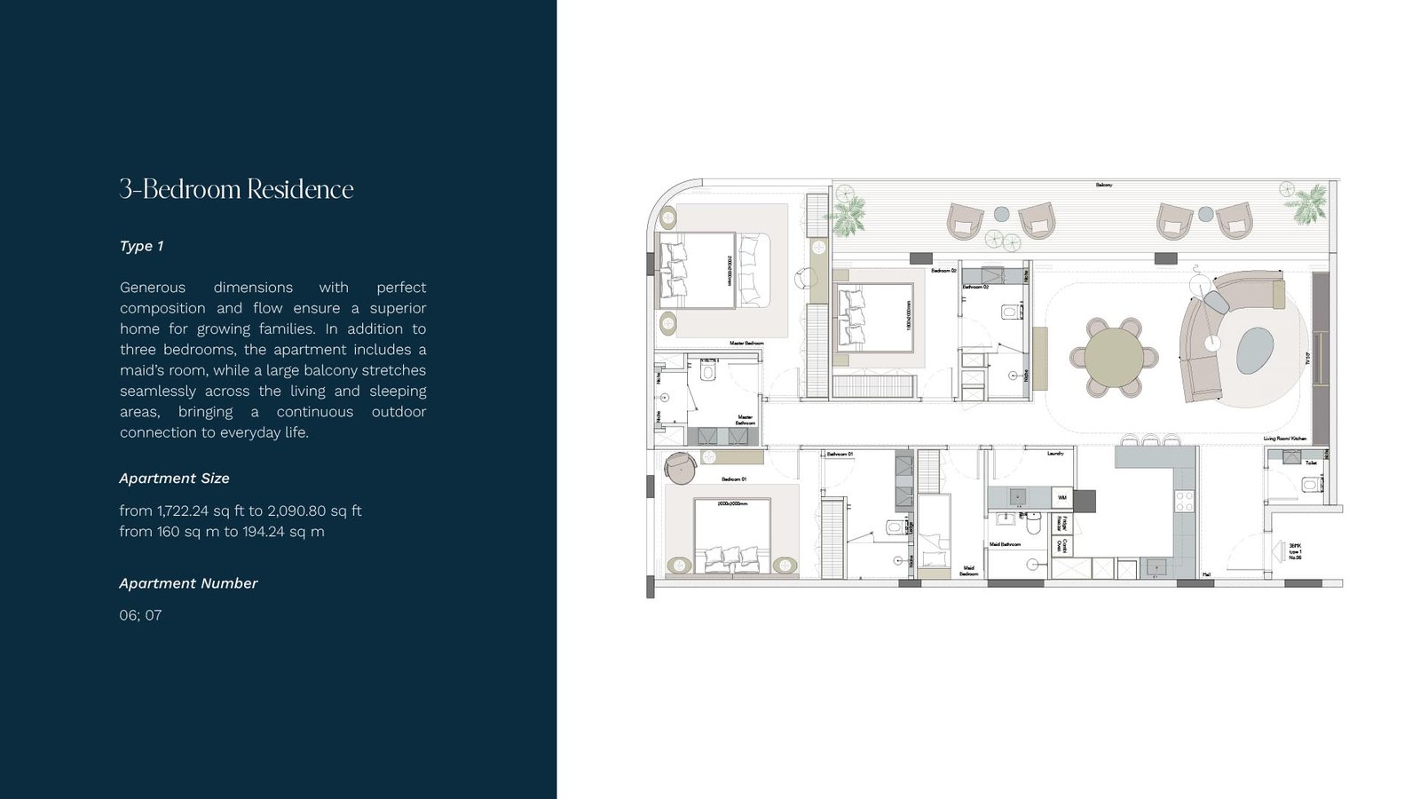 3 Bedrooms + Maid floor plan