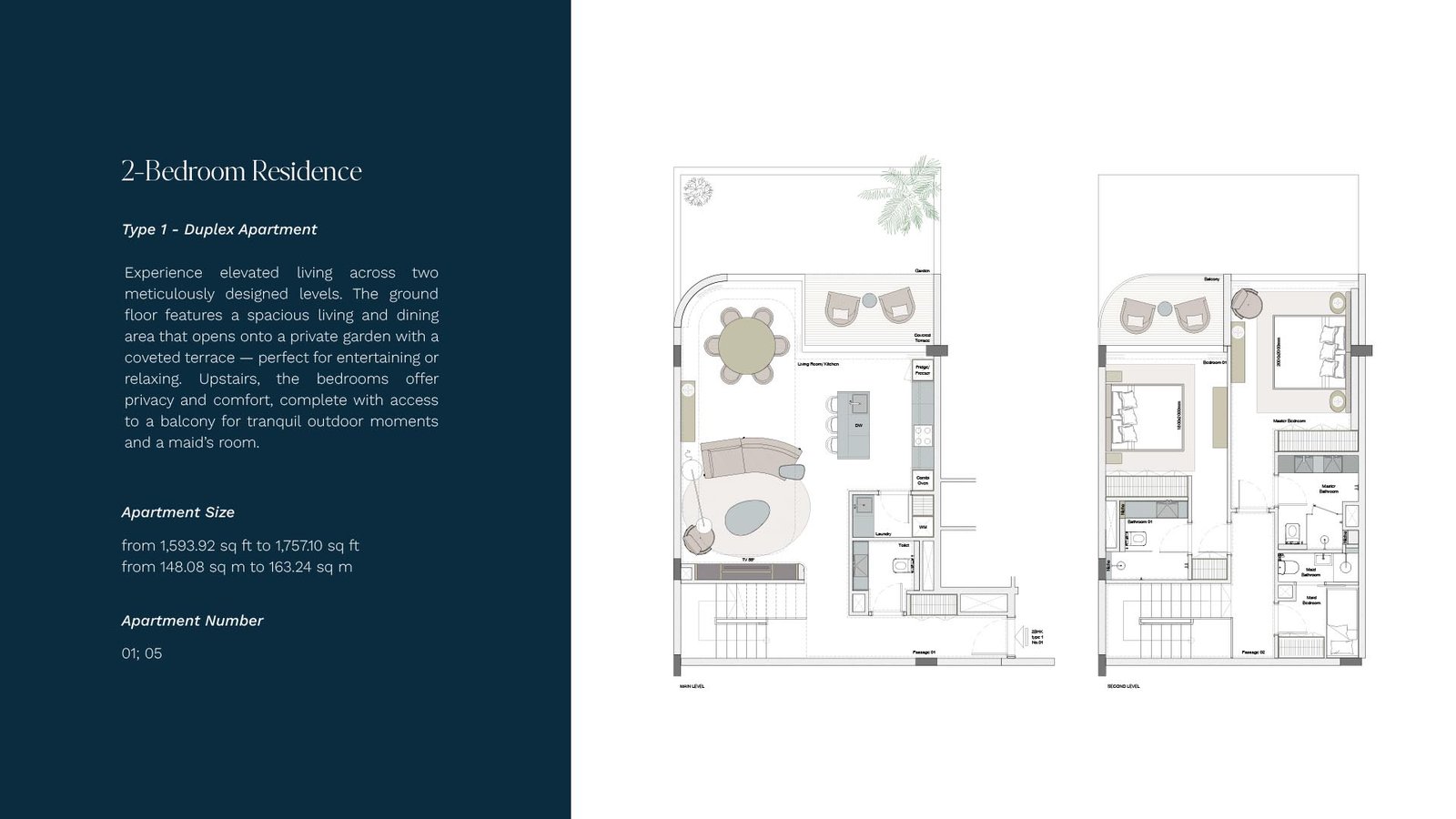 2 Bedrooms + Maid floor plan