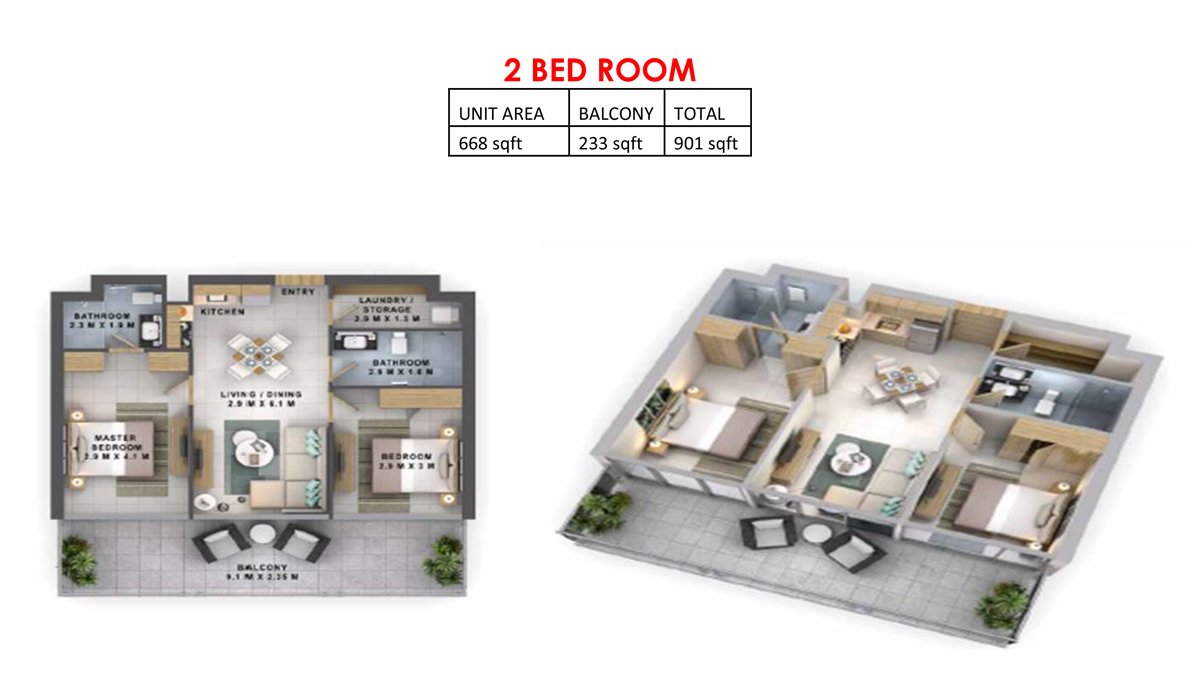 2 Bedrooms floor plan