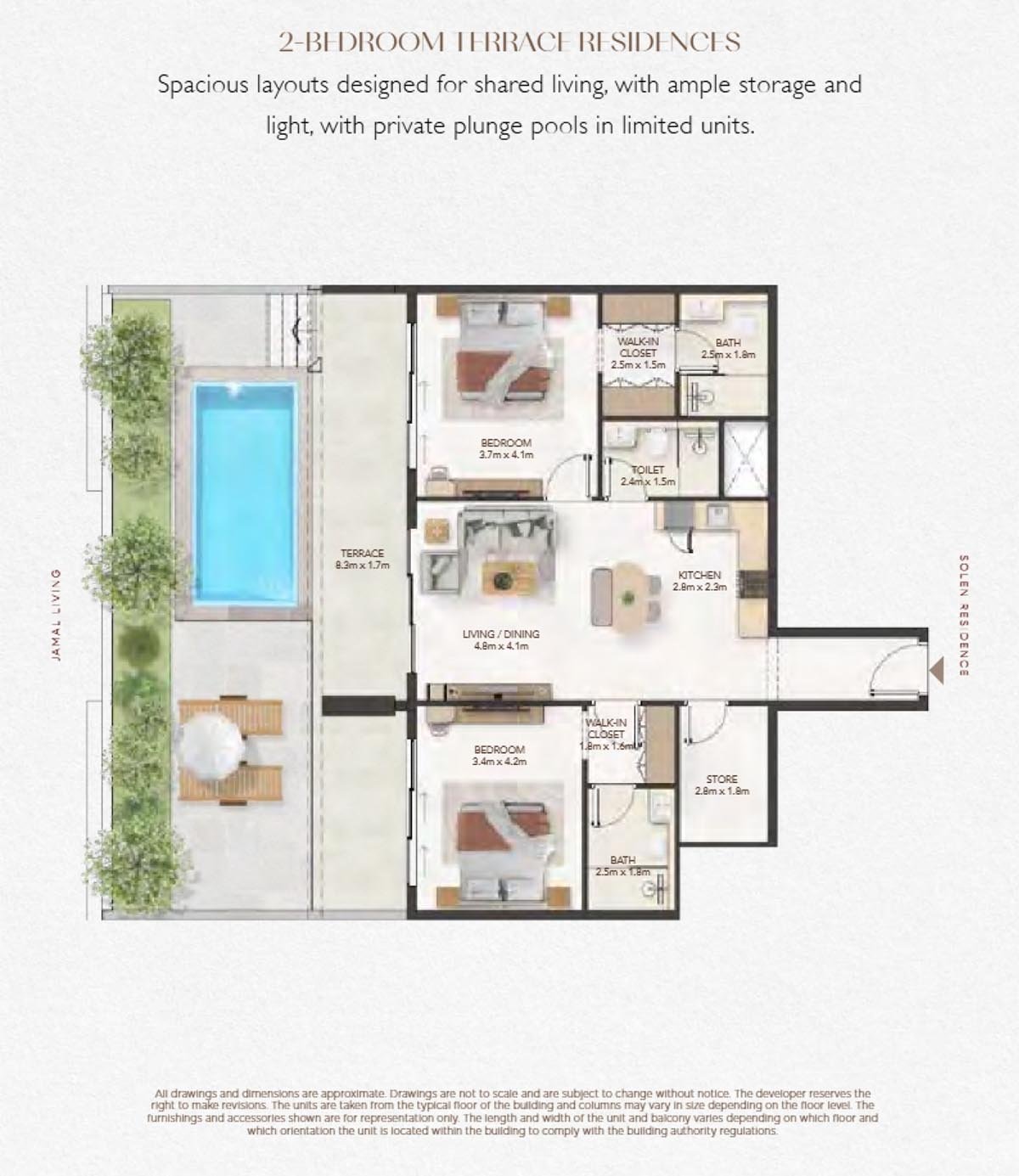 2 Bedroom + Pool floor plan