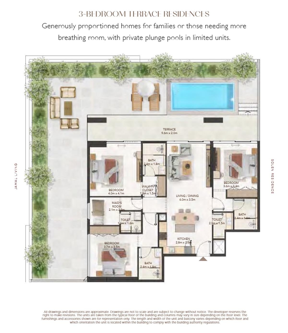 3 Bedroom + Pool + Maid floor plan