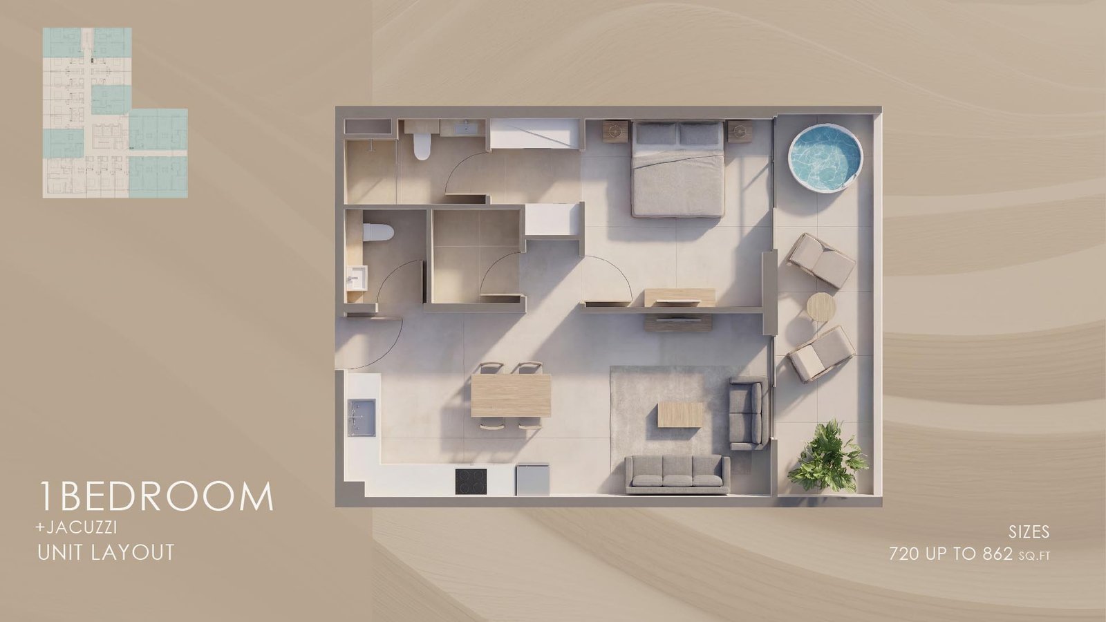 1 Bedroom + Jacuzzi floor plan