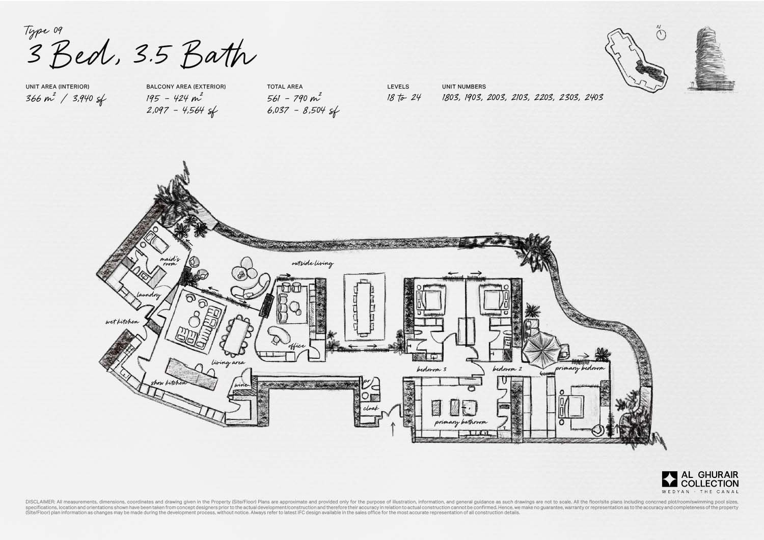 3 Bedrooms + Maid floor plan