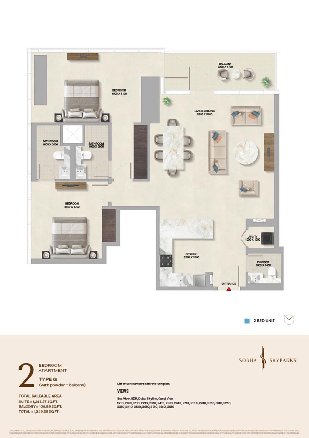 2 Bedrooms floor plan