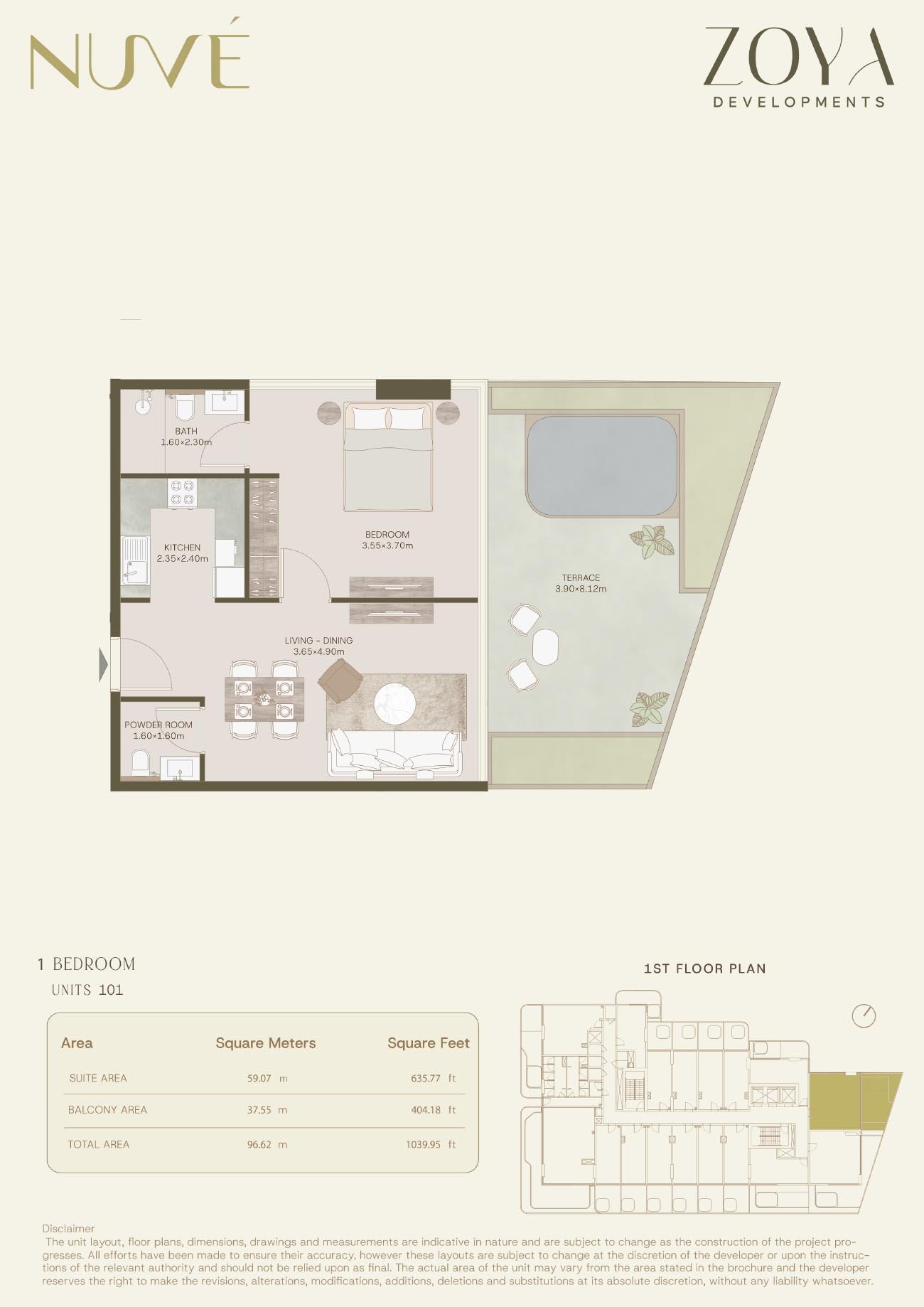 1 Bedroom + Pool floor plan