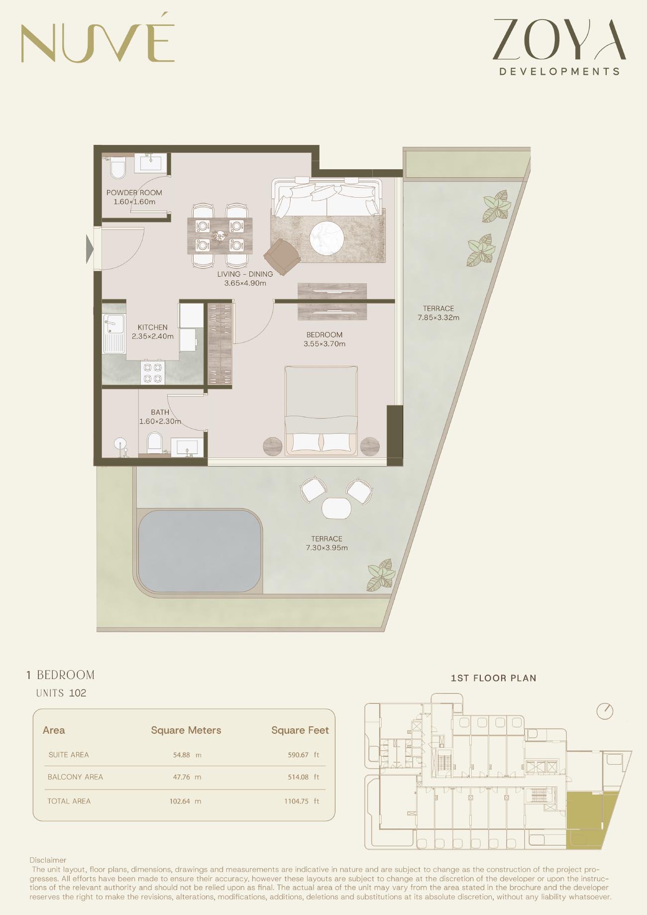1 Bedroom + Pool floor plan