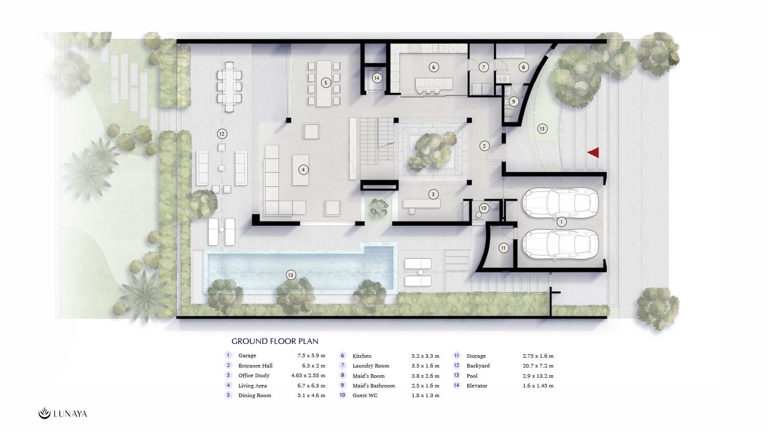 5 Bedroom + Office + Study + Maid + Pool floor plan