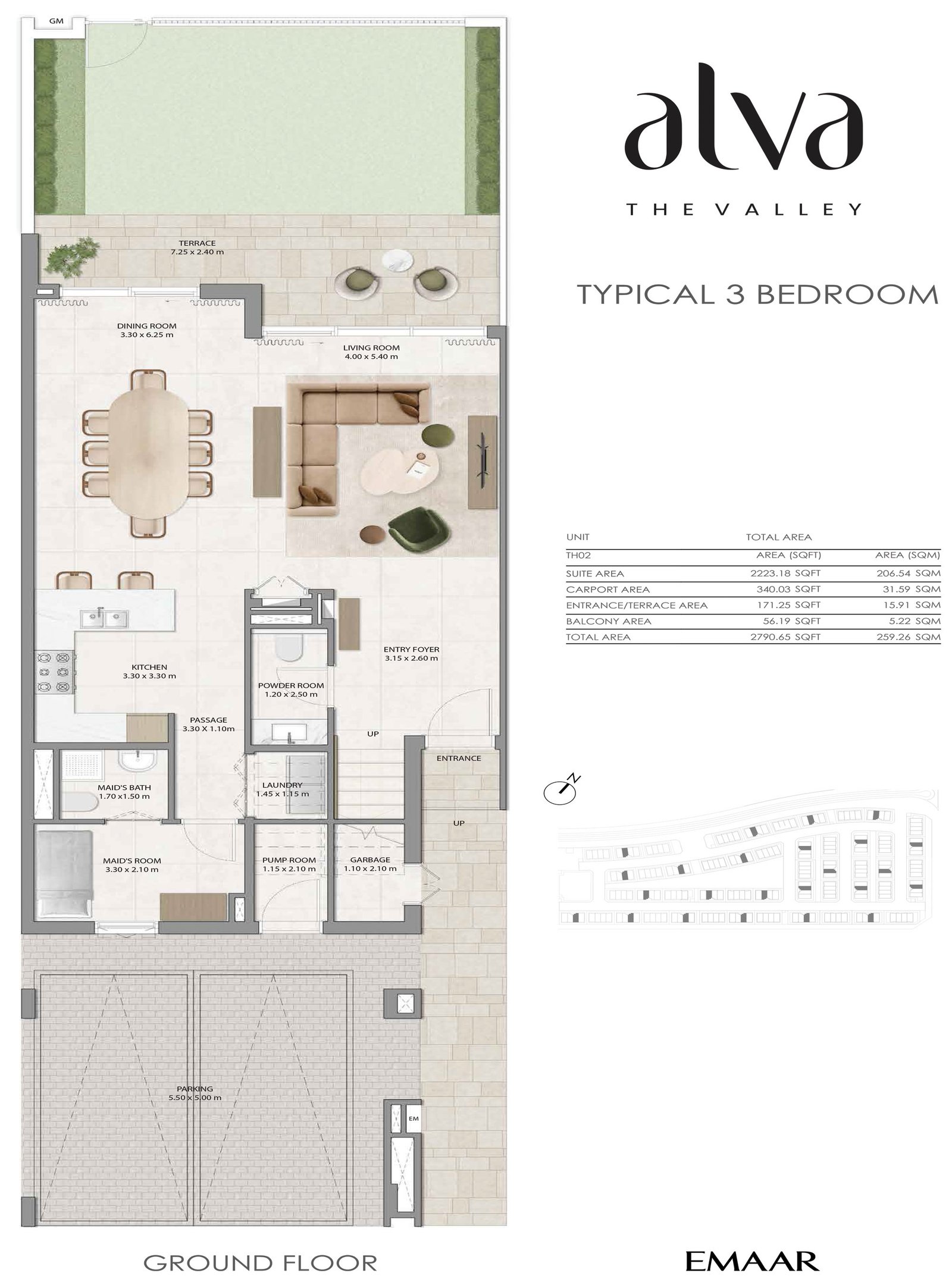 3 Bedrooms + Maid floor plan