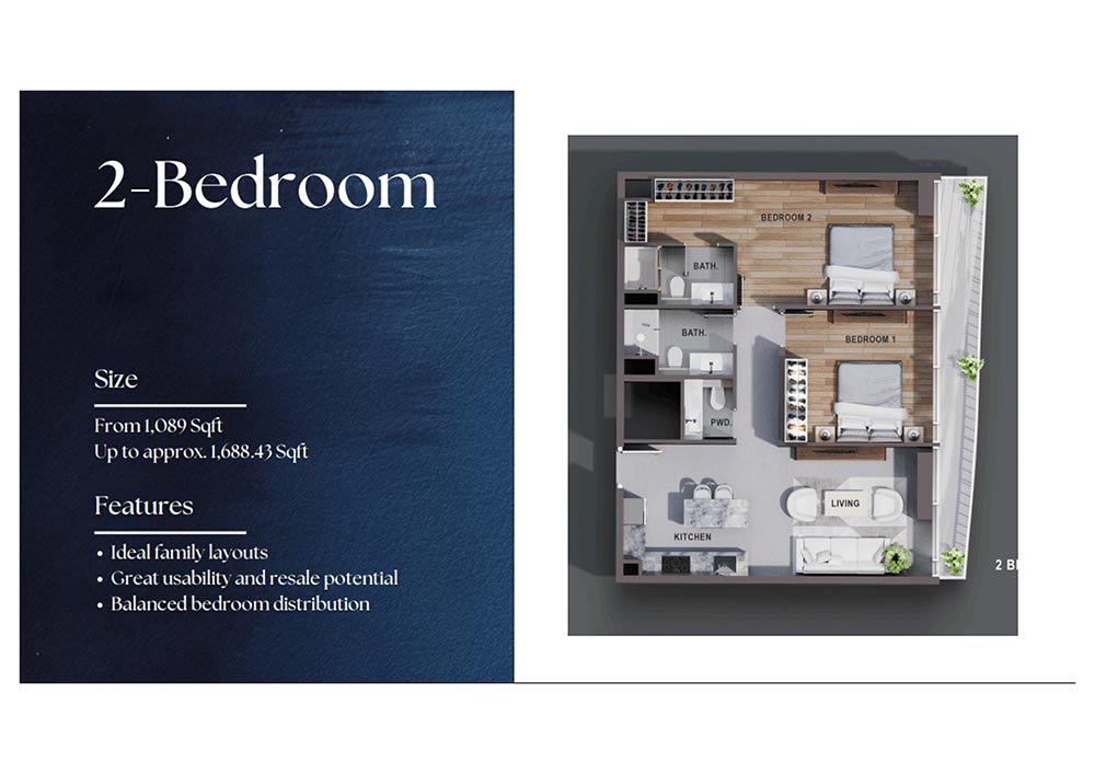 2 Bedrooms floor plan