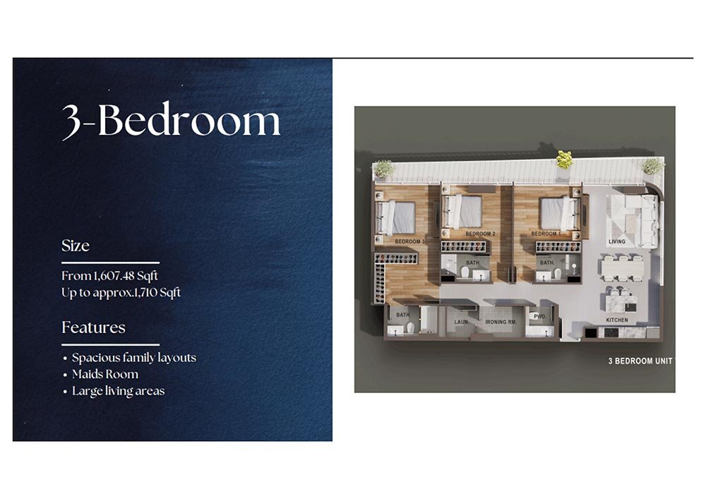 3 Bedrooms + Maid floor plan