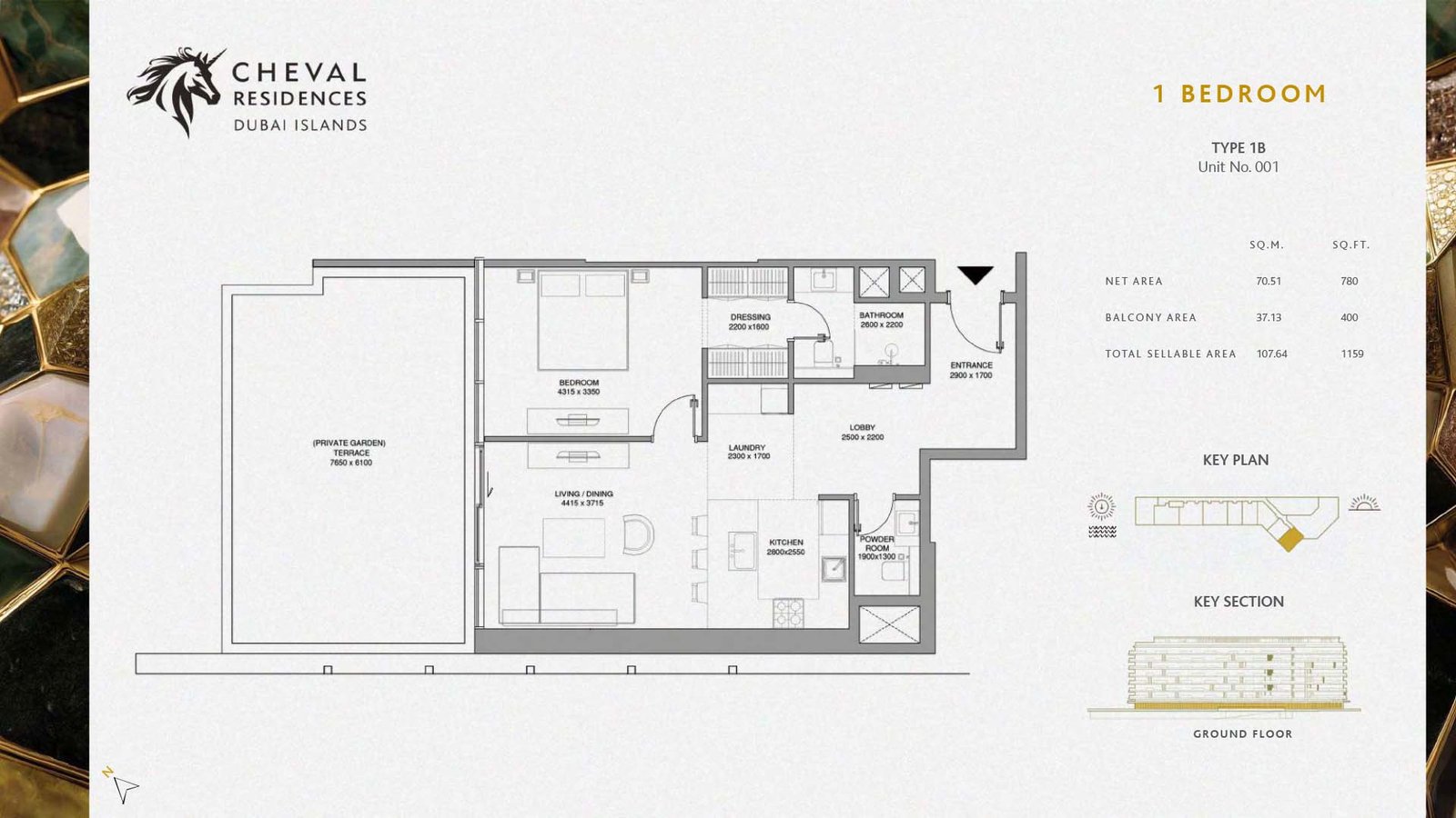 Cheval Residences at Dubai Islands 1 Bedroom Unit 01 (Type 1B) floor plan