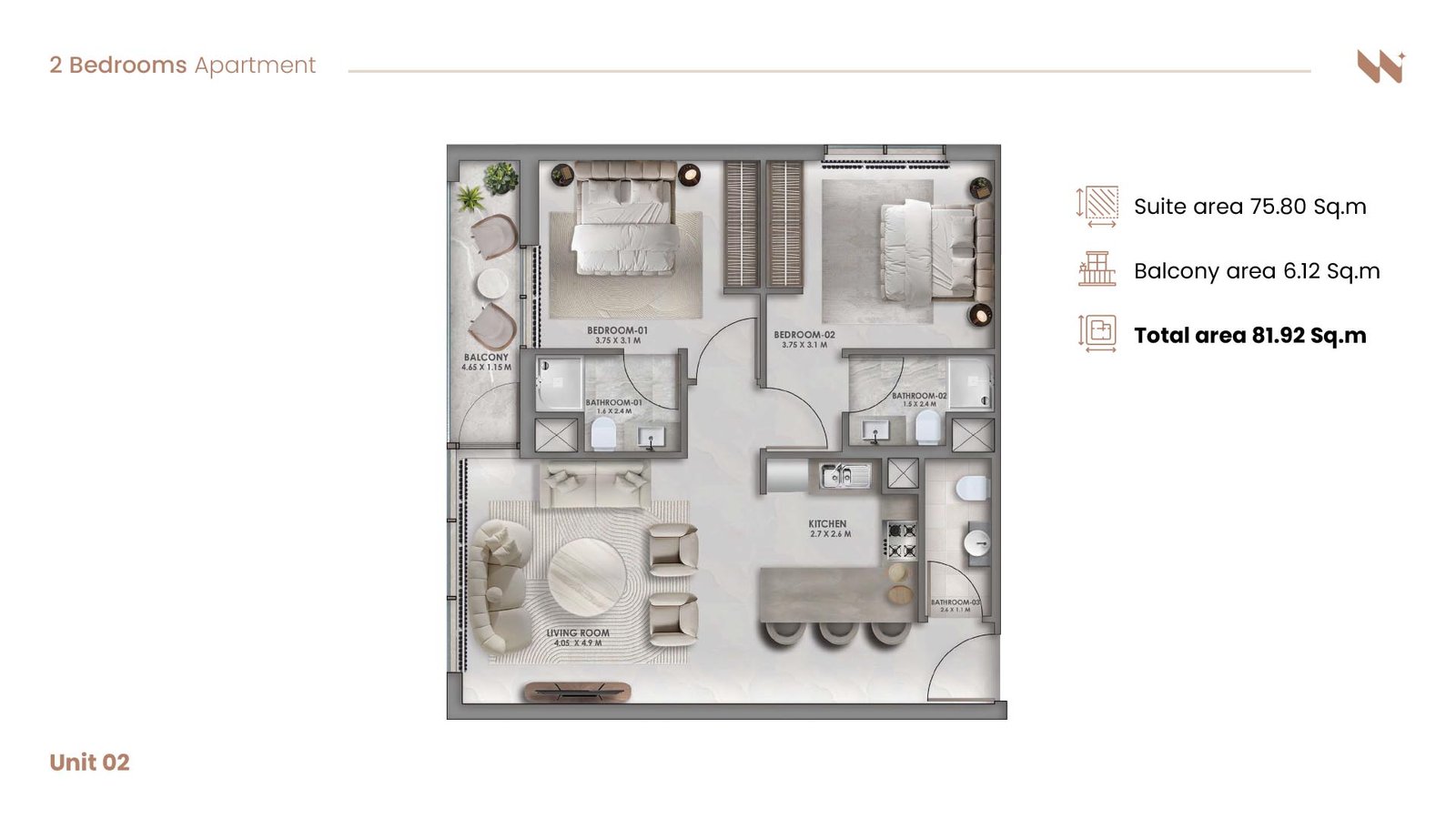 2 Bedrooms floor plan
