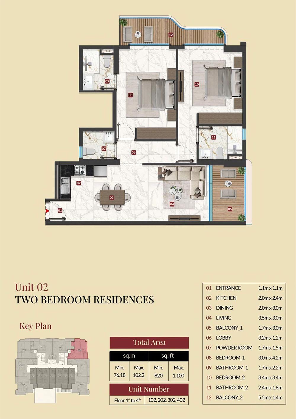 2 Bedrooms floor plan
