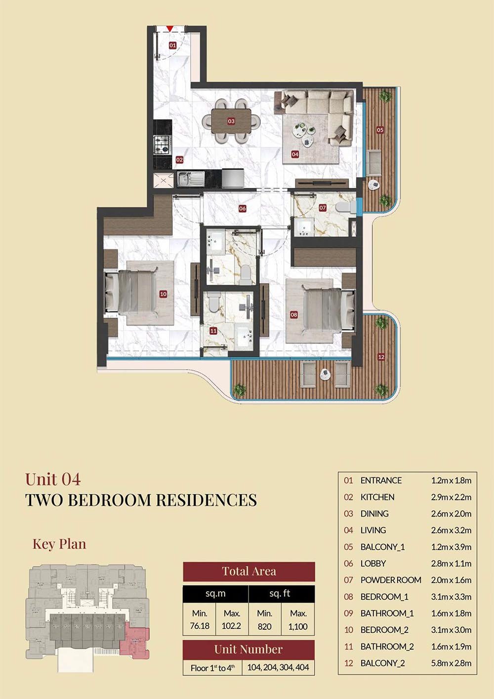 2 Bedrooms floor plan