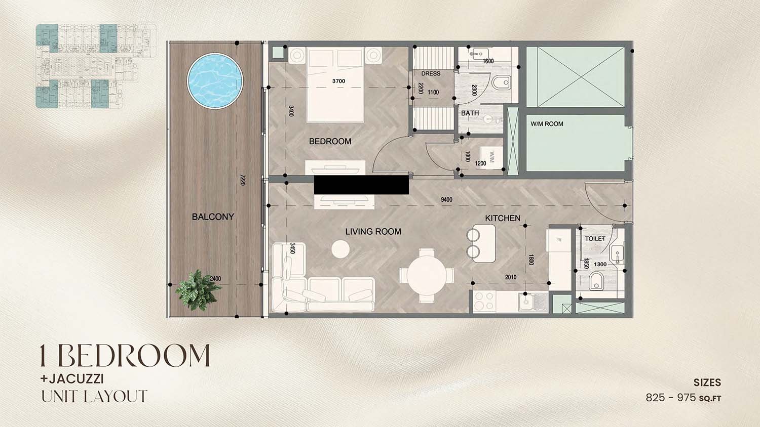 1 Bedroom floor plan