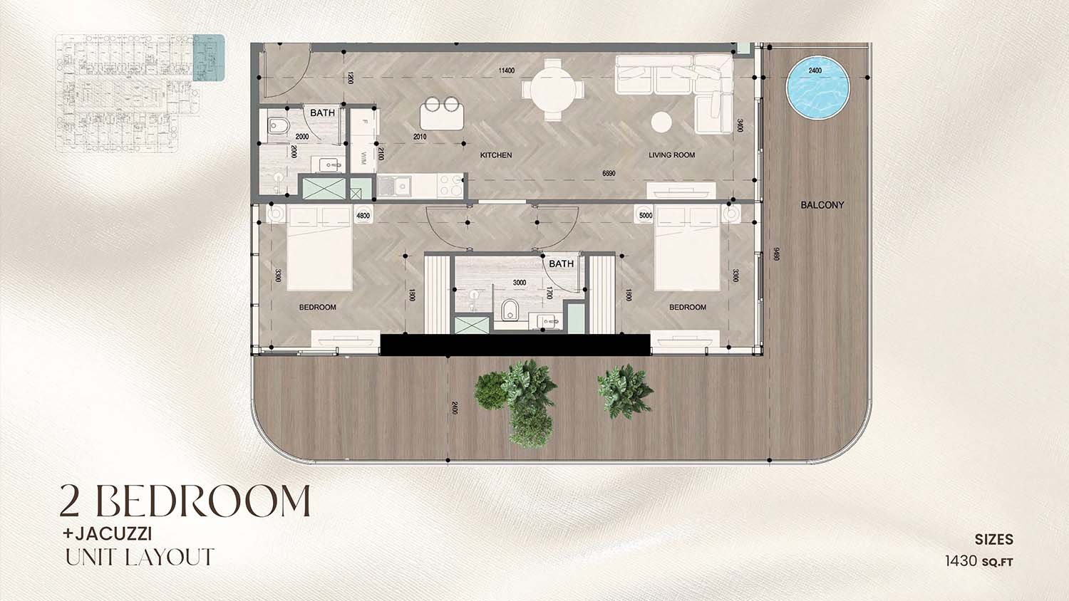 2 Bedrooms floor plan