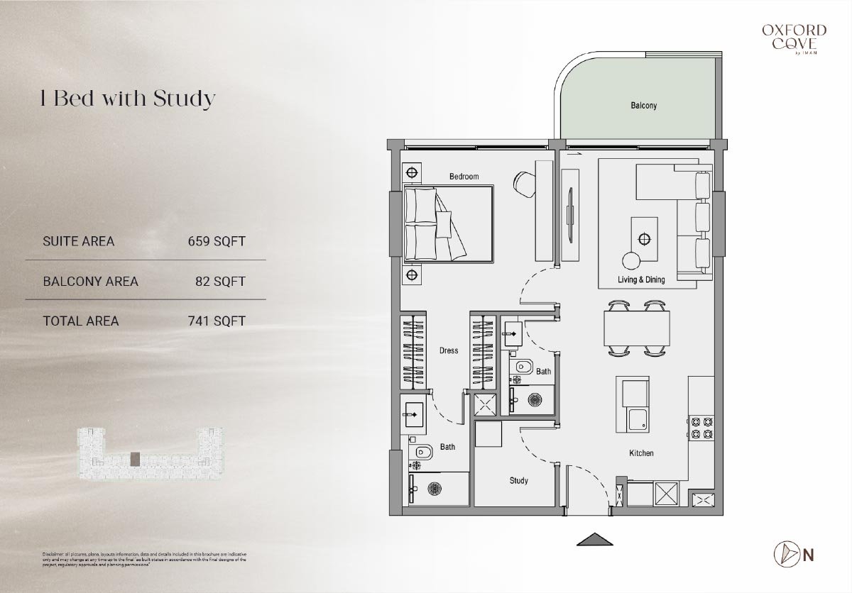 1 Bedroom + Study floor plan