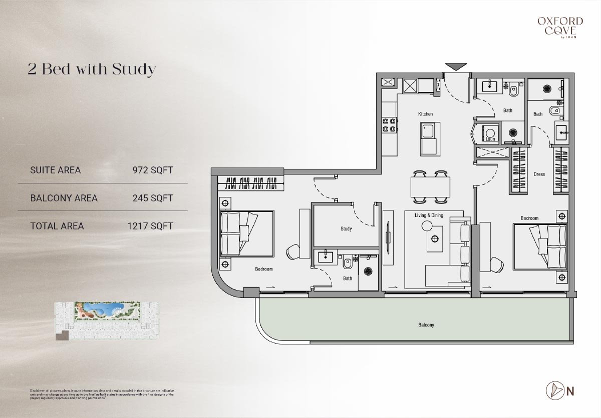 2 Bedrooms + Study floor plan