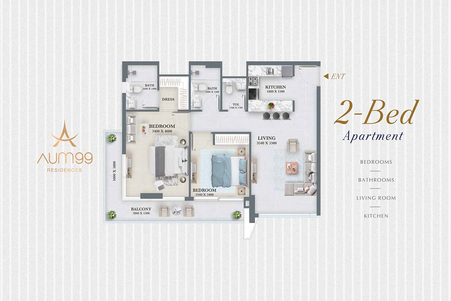 2 Bedrooms floor plan