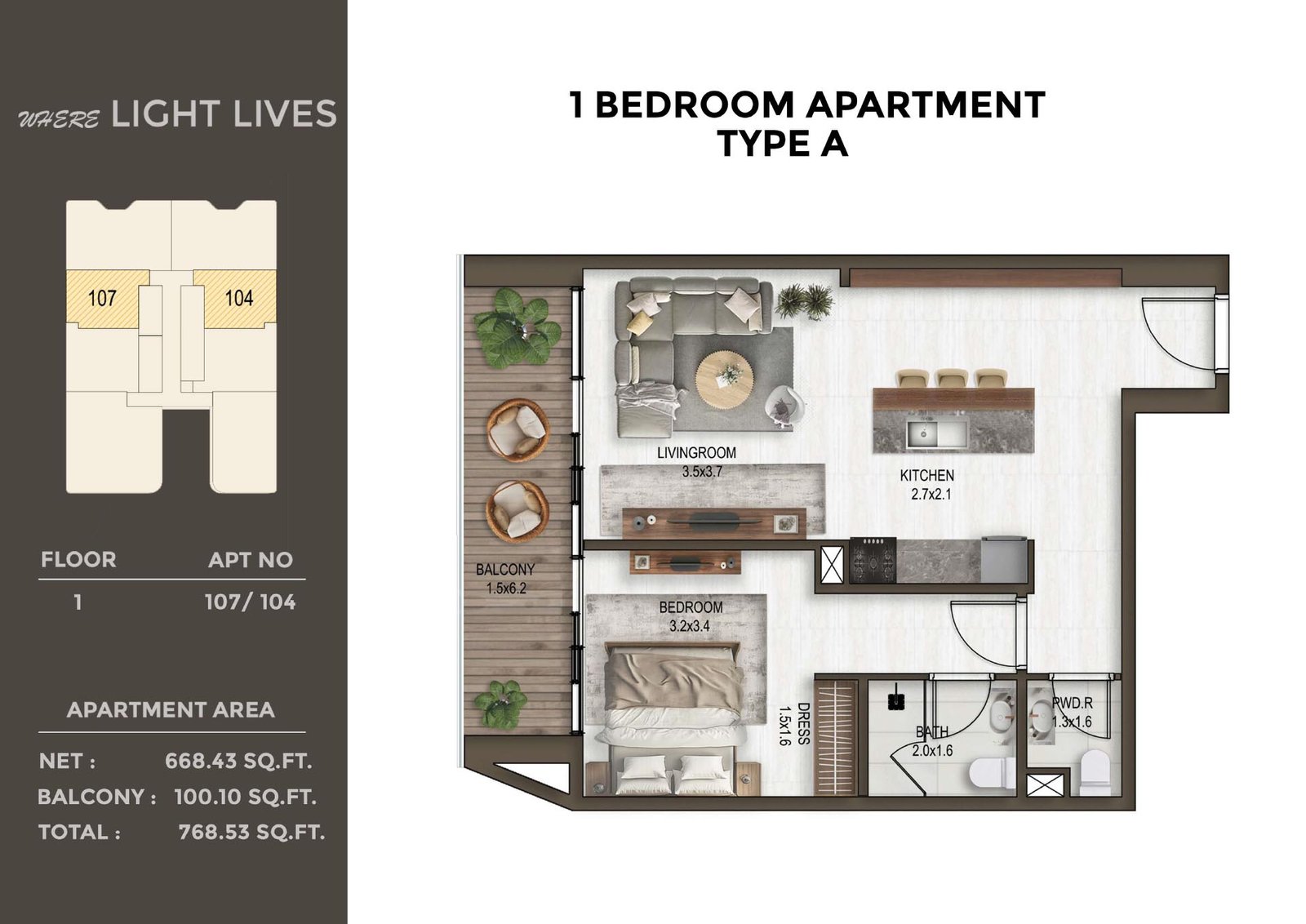 1 Bedroom floor plan