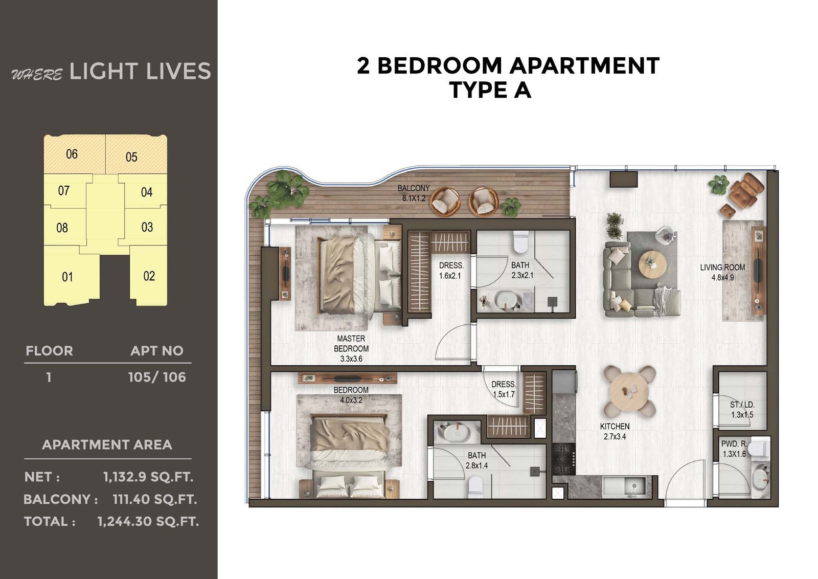 2 Bedrooms floor plan