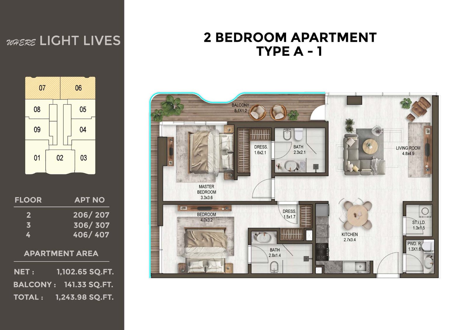2 Bedrooms floor plan