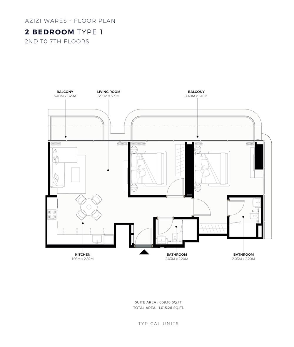 2 Bedrooms floor plan