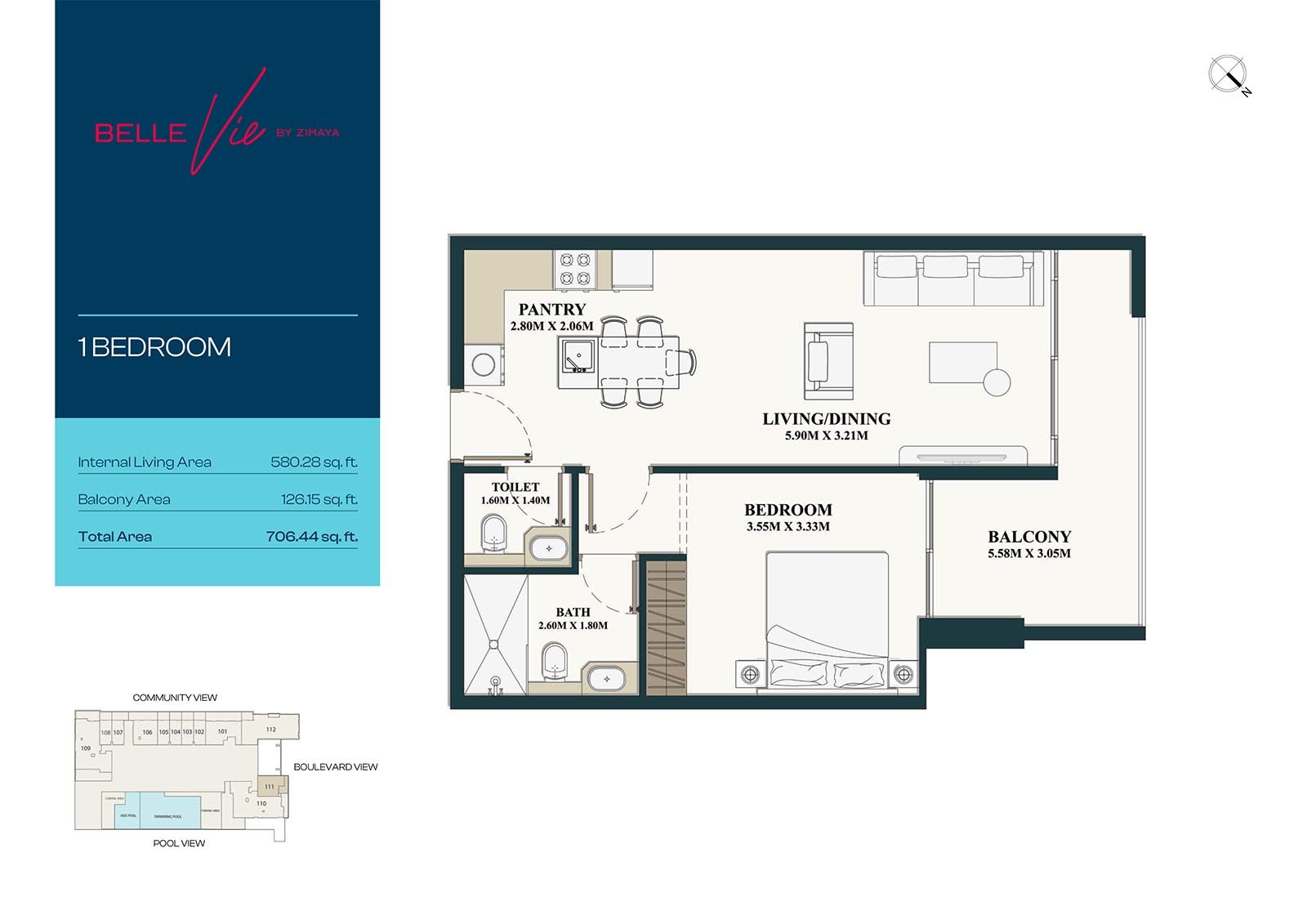 1 Bedroom floor plan