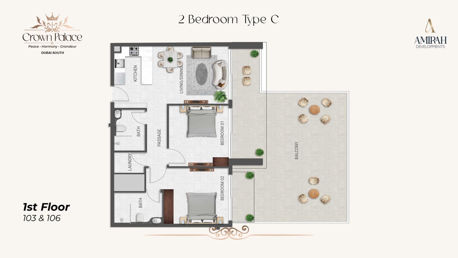 2 Bedrooms floor plan