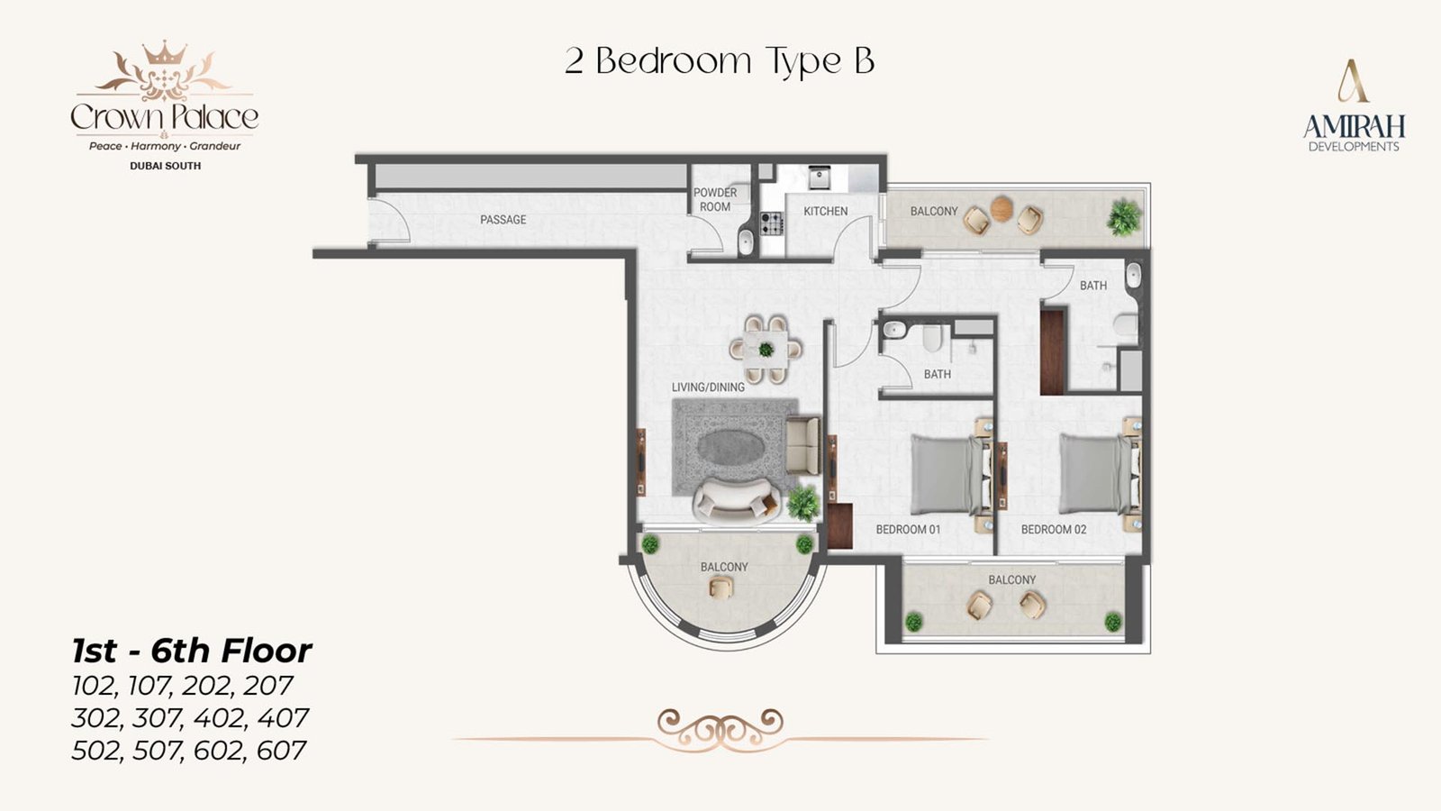 2 Bedrooms floor plan