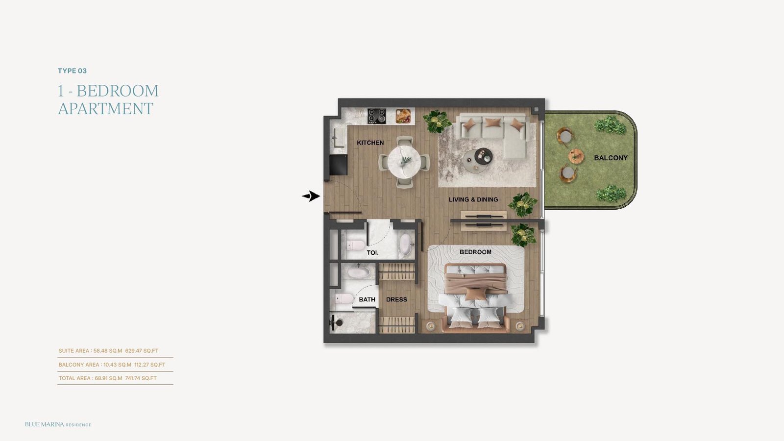 1 Bedroom floor plan